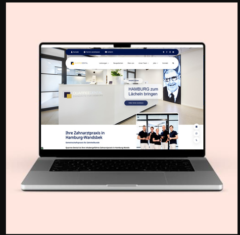 Laptop-Mockup der neuen Website von Quarree Dental mit modernem Praxisauftritt
