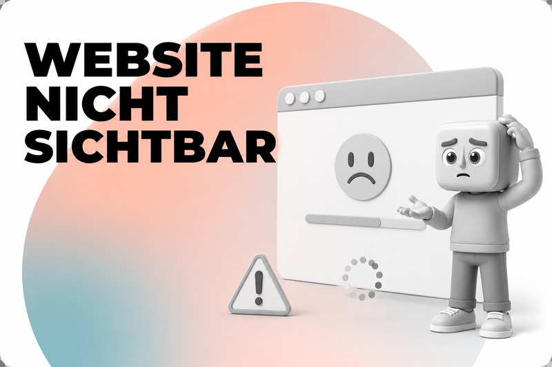 Beitragsbild zum Ratgeber Website wird nicht angezeigt mit Browserfenster und ratloser 3D-Figur